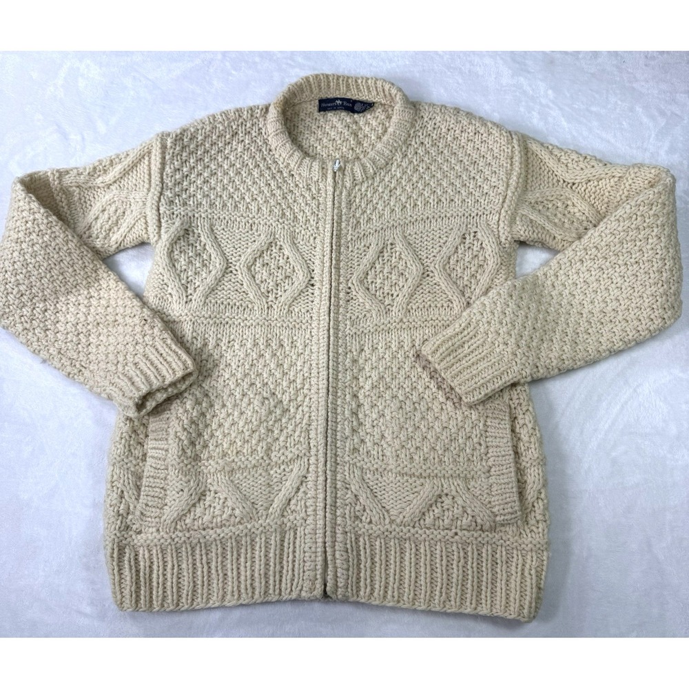Vintage Hunters Run Sweater Cardigan‎ Womens M Hand Knit 100% Shetland Wool